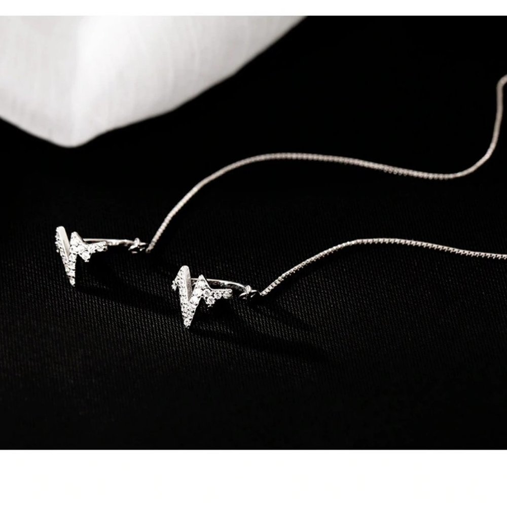 *925 Sterling Silver Diamond Heartbeat Earrings - Picture 8 of 13
